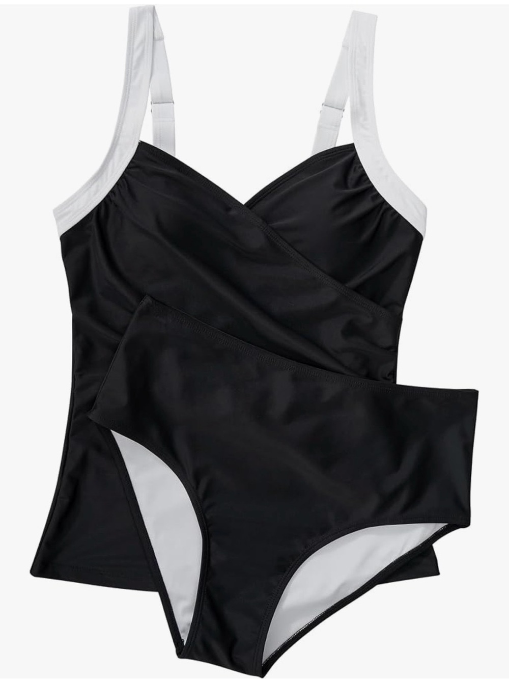 Black & White Ruched Tankini Two Piece Swim Top - Women - Picture 4 of 7